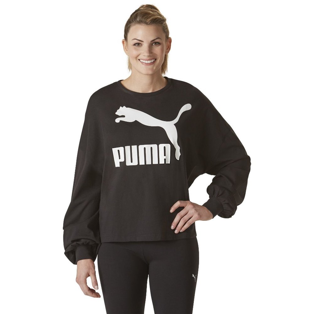PUMA Women's Classic Logo Long-Sleeved Top - Black - Picture 2 of 7